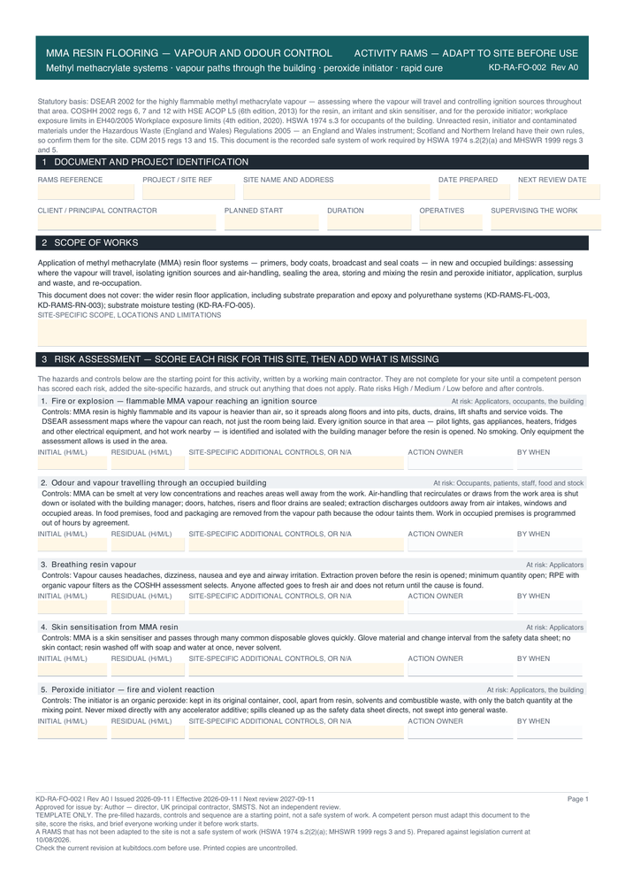 MMA Resin Flooring — Vapour and Odour Control — page one