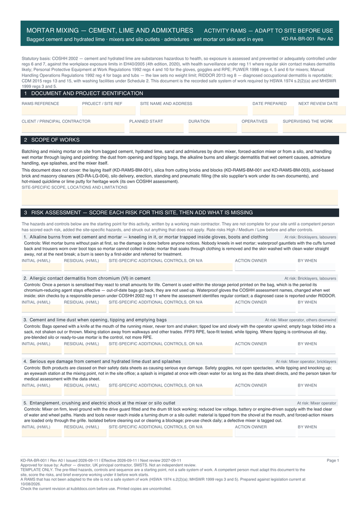 Mortar Mixing — Cement, Lime and Admixtures — page one