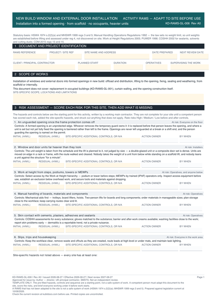 New Build Window and External Door Installation — page one