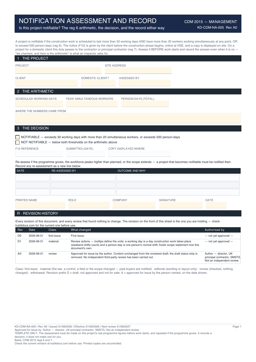Notification Assessment and Record — page one