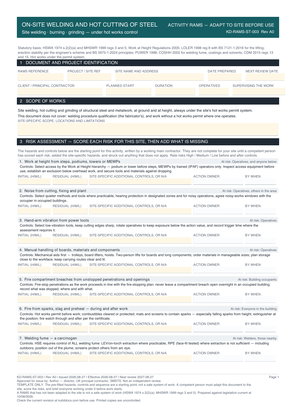 On-Site Welding and Hot Cutting of Steel — page one