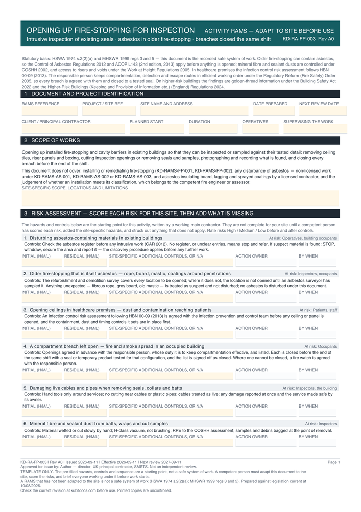 Opening Up Fire-Stopping for Inspection — page one