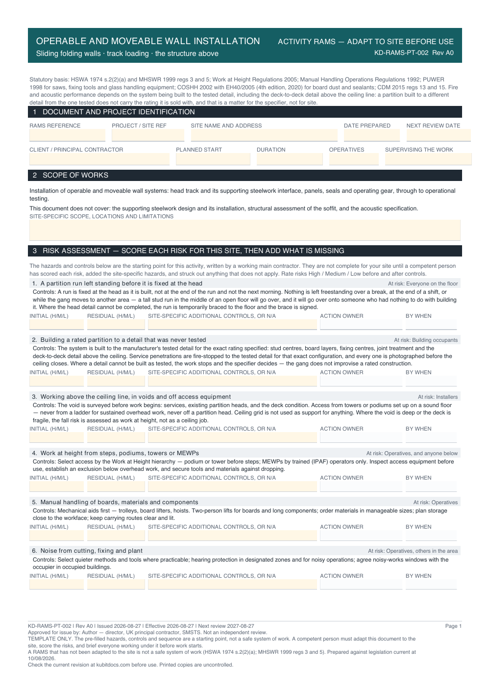 Operable and Moveable Wall Installation — page one