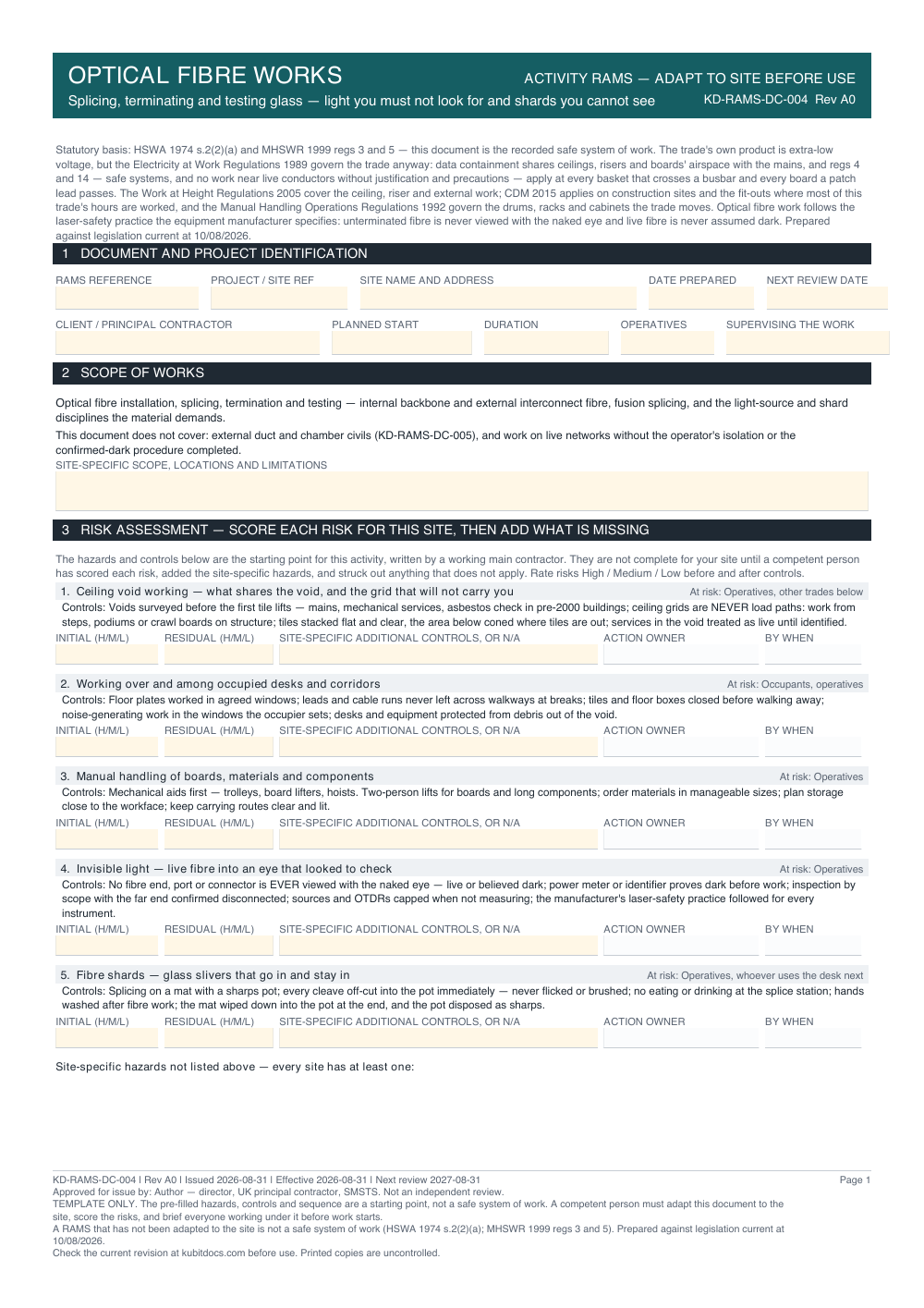 Optical Fibre Works — page one