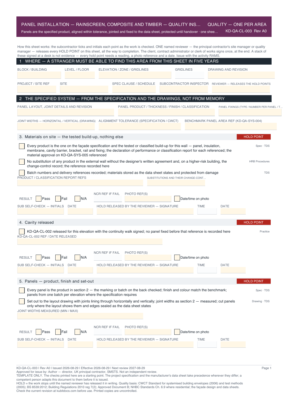 Panel Installation — Rainscreen, Composite and Timber — Quality Inspection Checklist — page one