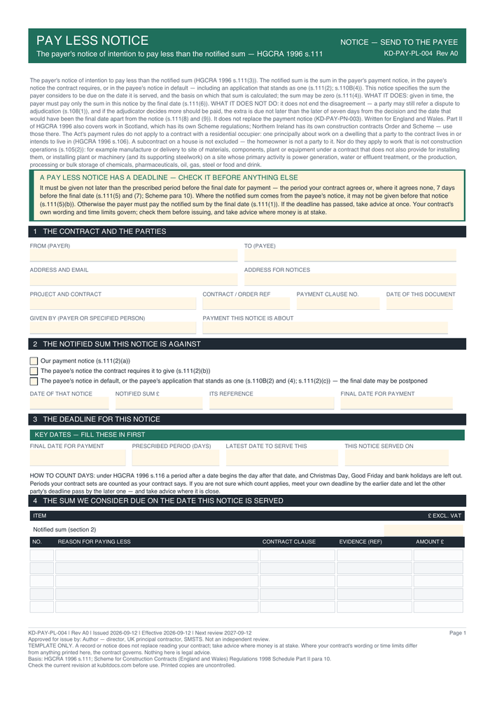 Pay Less Notice — page one