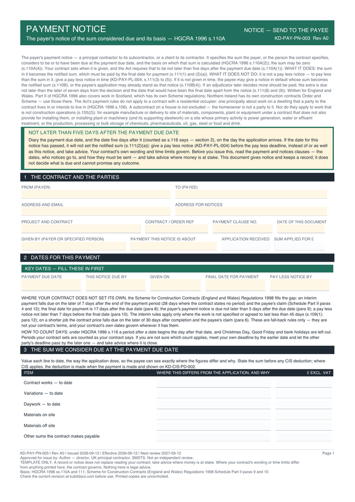 Payment Notice — page one