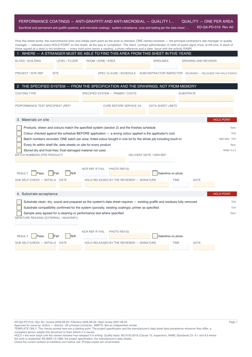Performance Coatings — Anti-Graffiti and Anti-Microbial — Quality Inspection Checklist — page one
