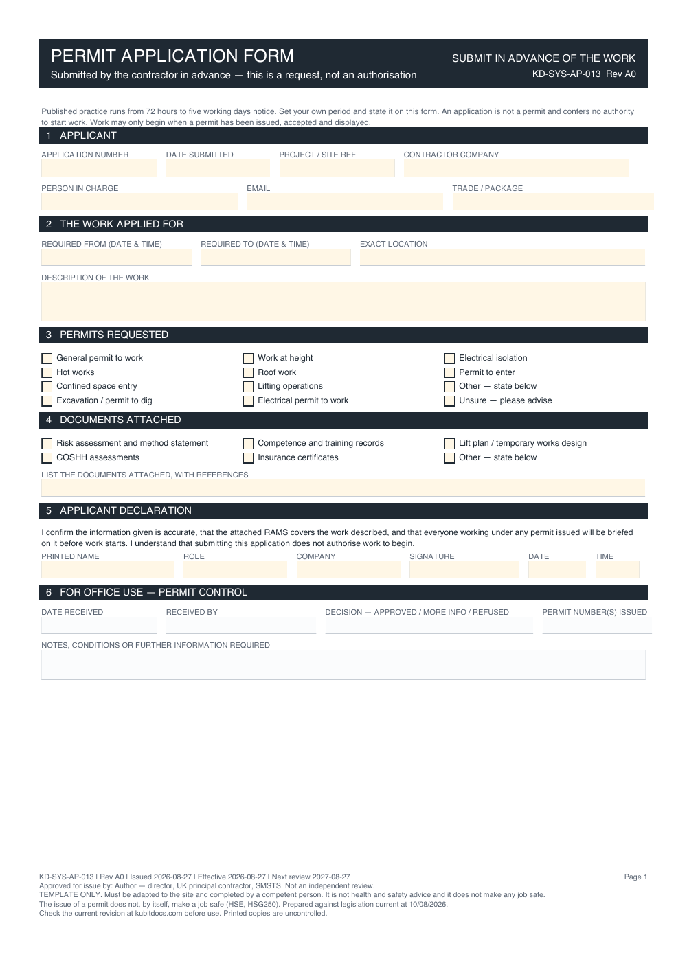Permit Application Form — page one
