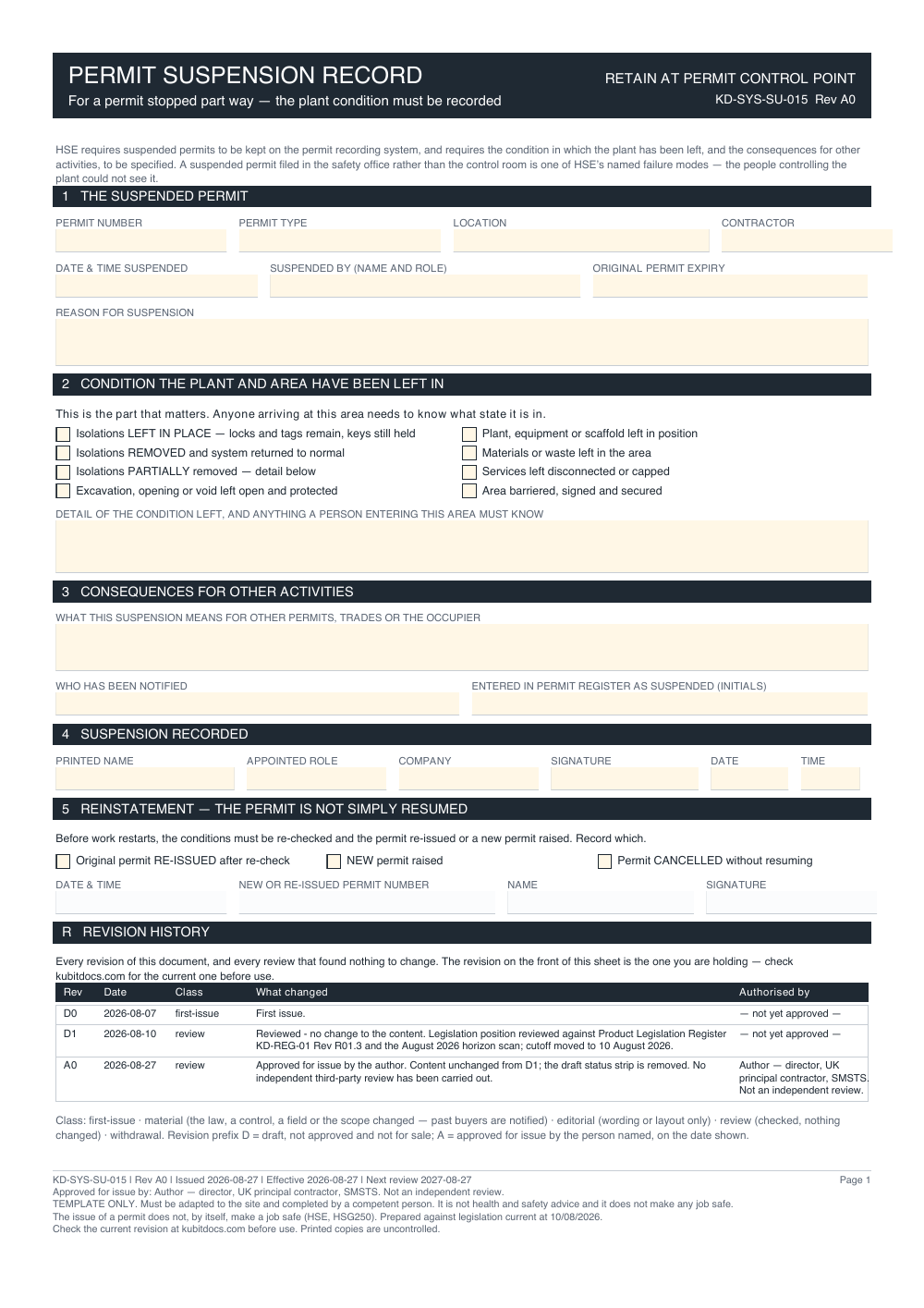 Permit Suspension Record — page one