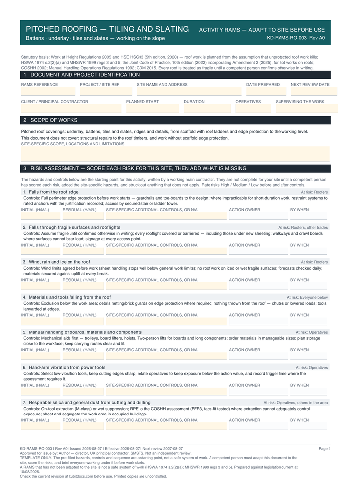Pitched Roofing — Tiling and Slating — page one