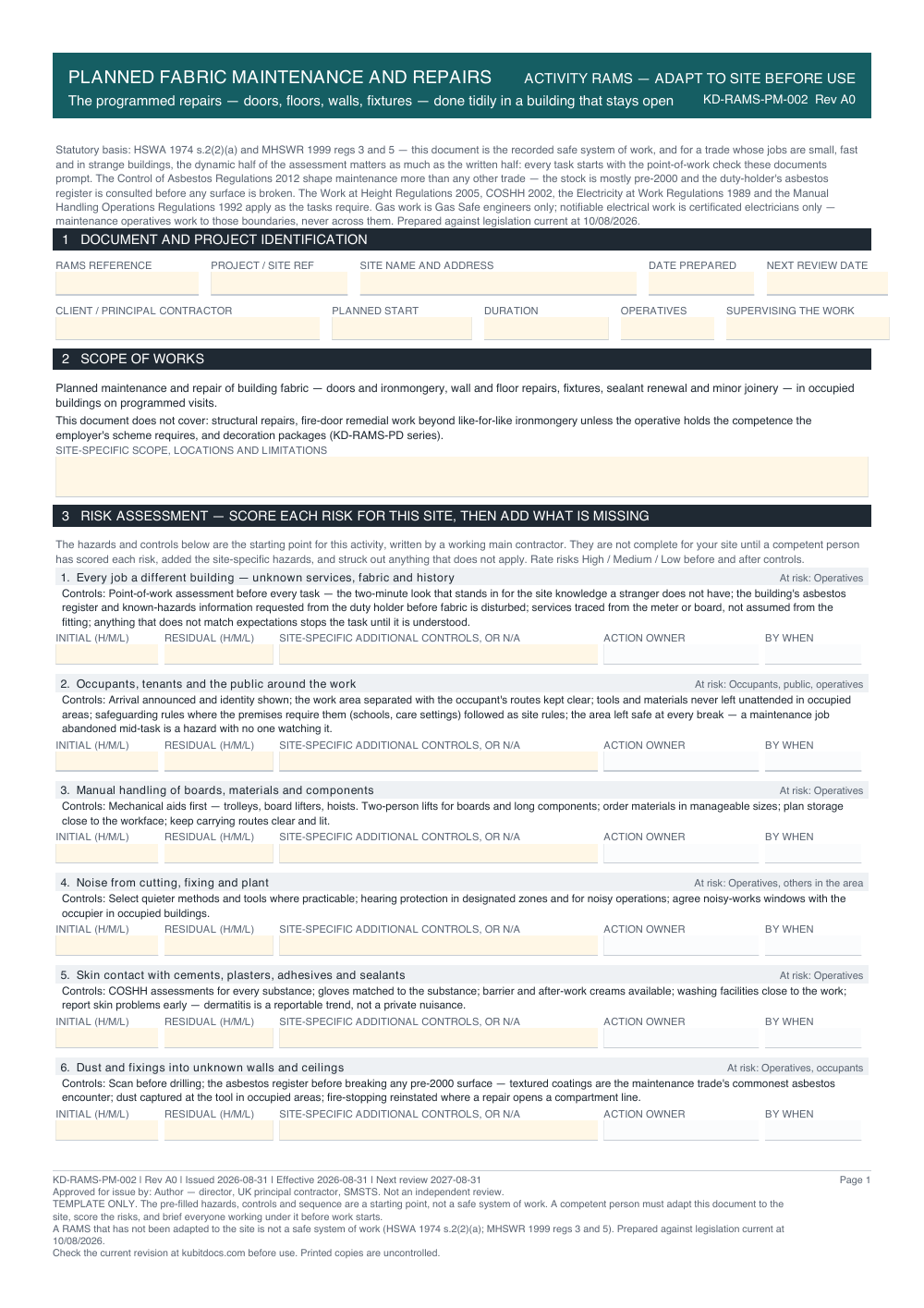 Planned Fabric Maintenance and Repairs — page one