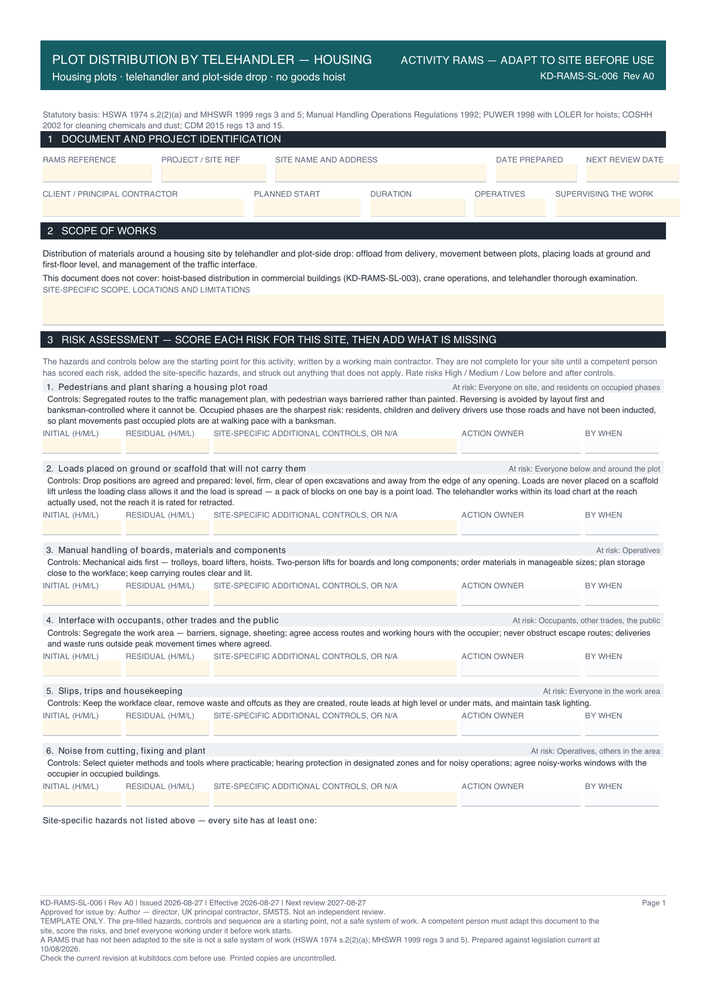 Plot Distribution by Telehandler — Housing — page one
