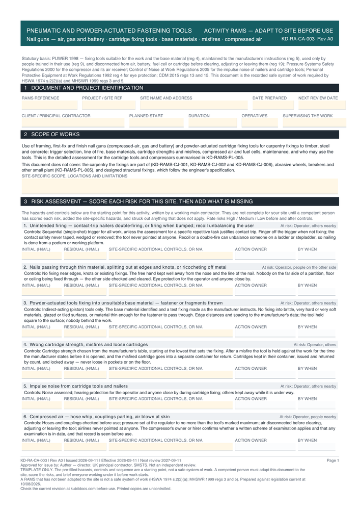 Pneumatic and Powder-Actuated Fastening Tools — page one