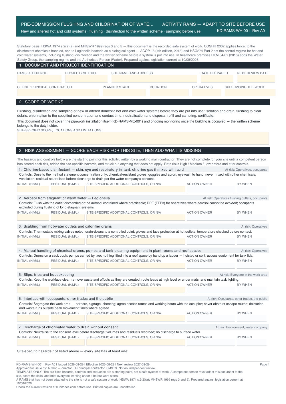 Pre-Commission Flushing and Chlorination of Water Systems — page one