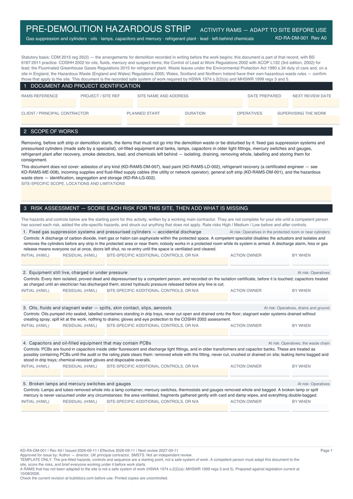 Pre-Demolition Hazardous Strip — page one