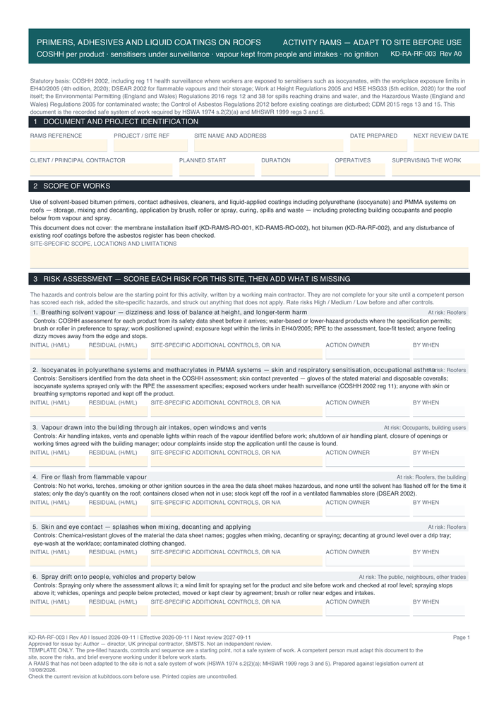 Primers, Adhesives and Liquid Coatings on Roofs — page one