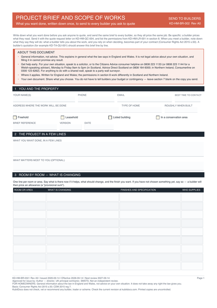 Project Brief and Scope of Works — page one