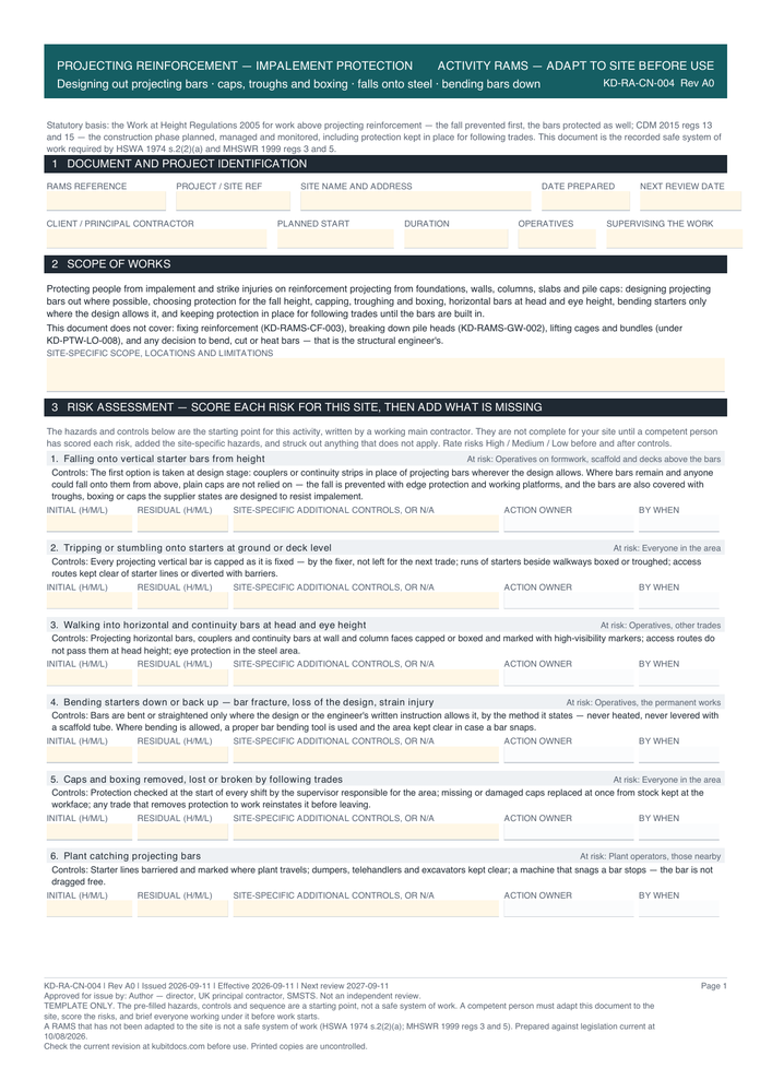 Projecting Reinforcement — Impalement Protection — page one