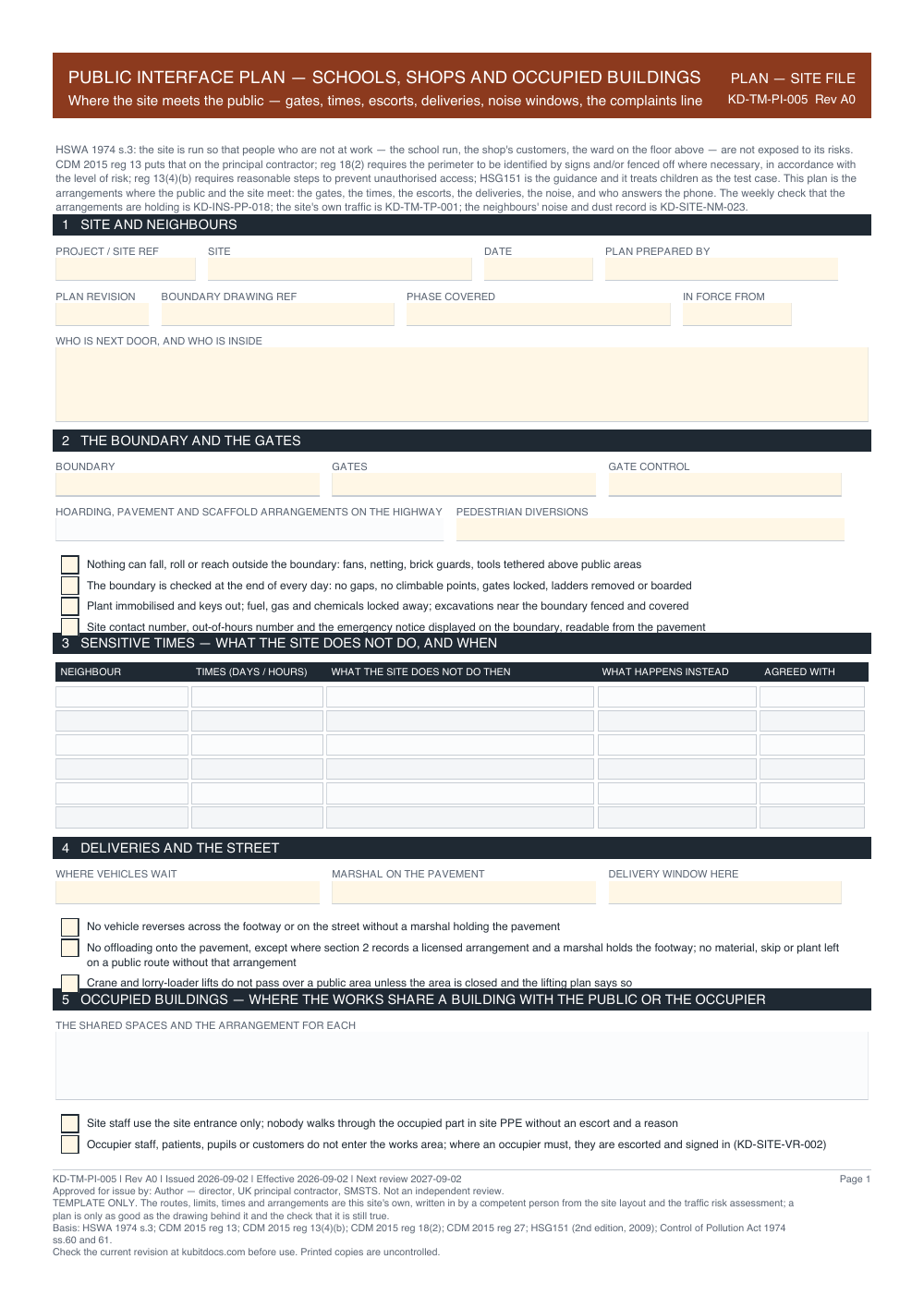 Public Interface Plan — Schools, Shops and Occupied Buildings — page one