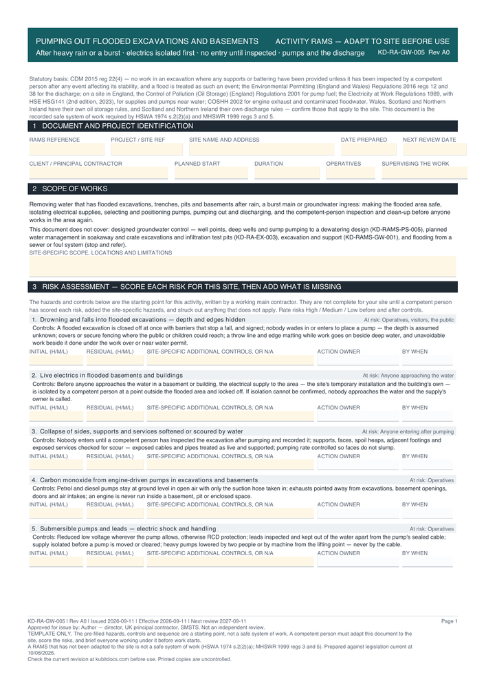 Pumping Out Flooded Excavations and Basements — page one