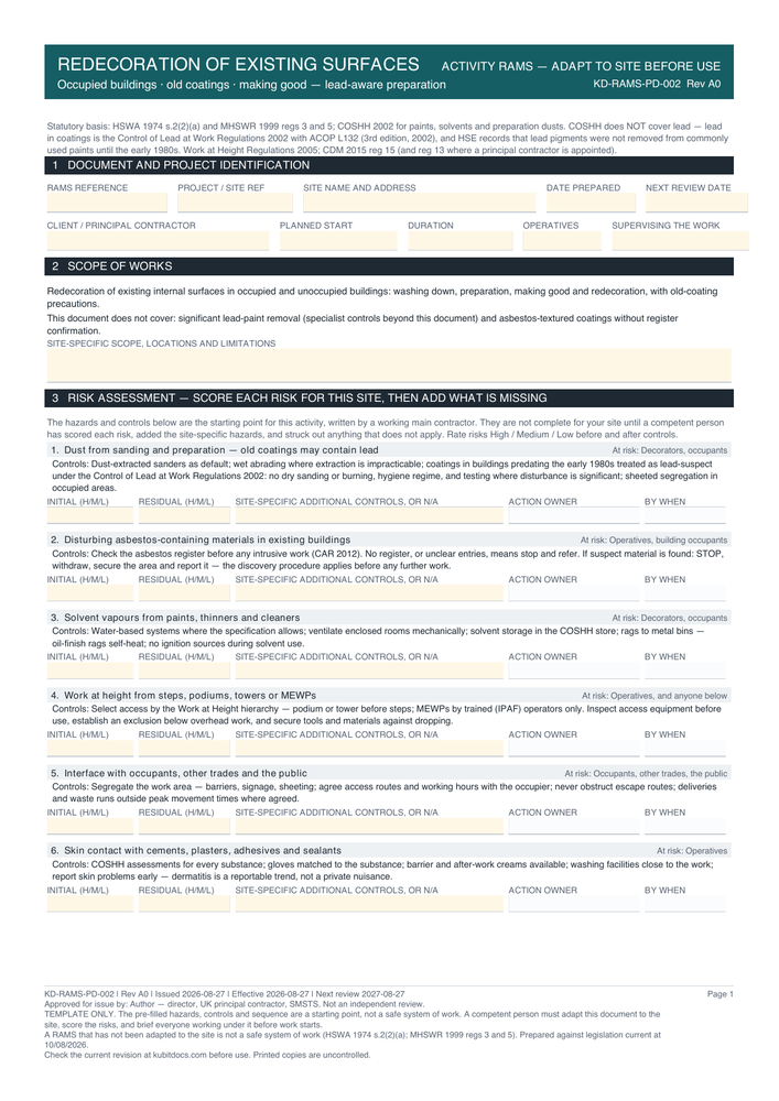 Redecoration of Existing Surfaces — page one