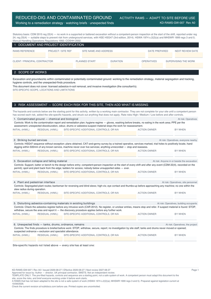 Reduced-Dig and Contaminated Ground — page one