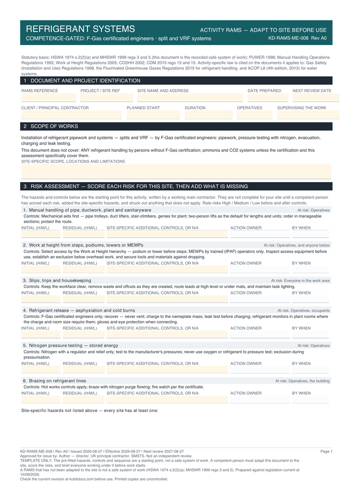Refrigerant Systems — page one