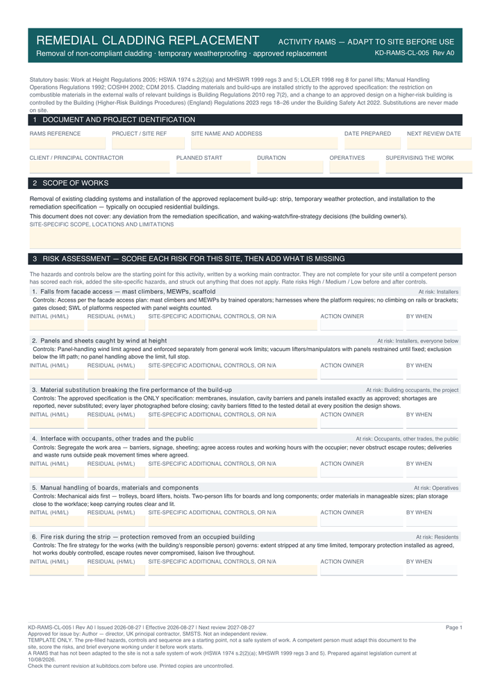 Remedial Cladding Replacement — page one