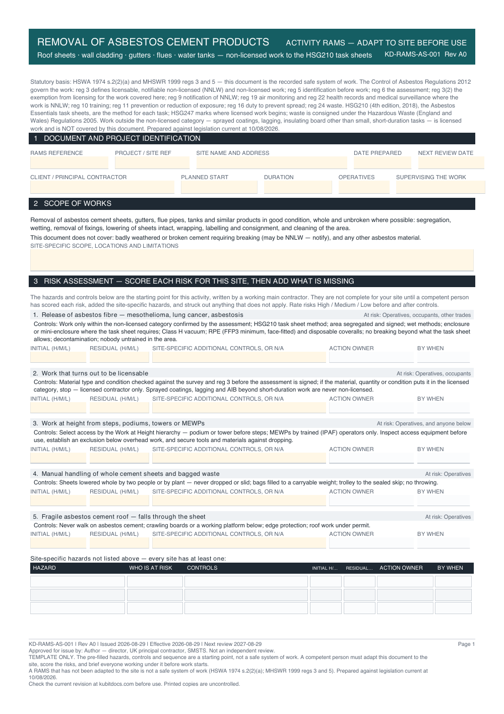 Removal of Asbestos Cement Products — page one