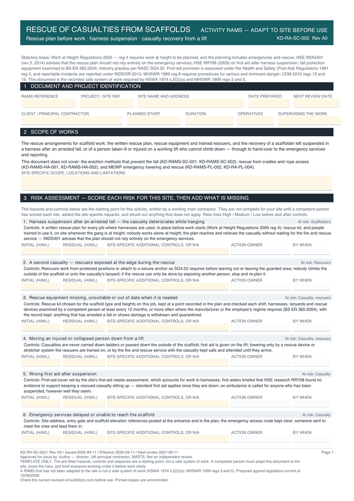 Rescue of Casualties from Scaffolds — page one