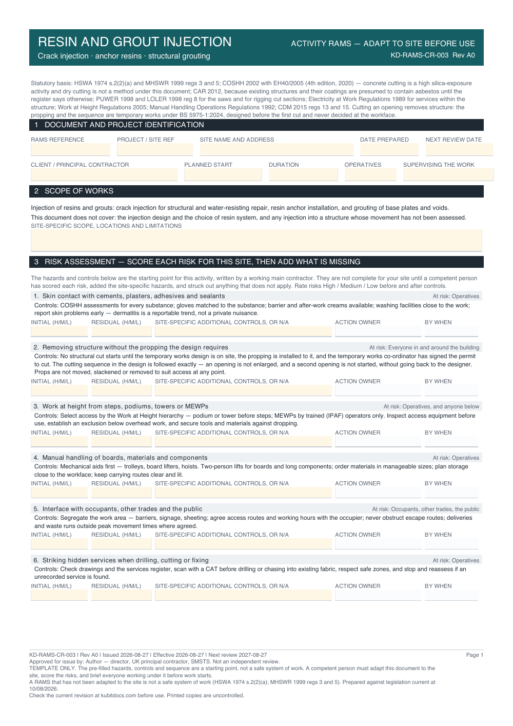 Resin and Grout Injection — page one