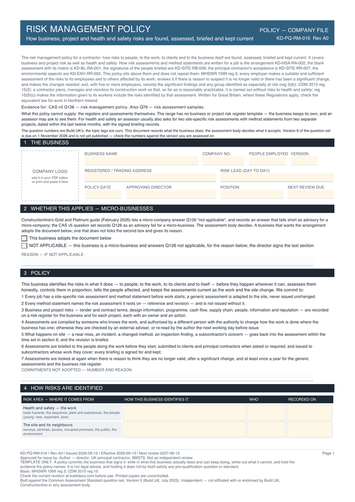 Risk Management Policy — page one