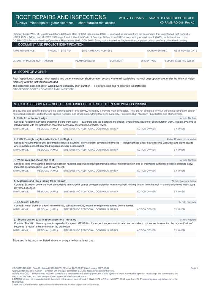 Roof Repairs and Inspections — page one