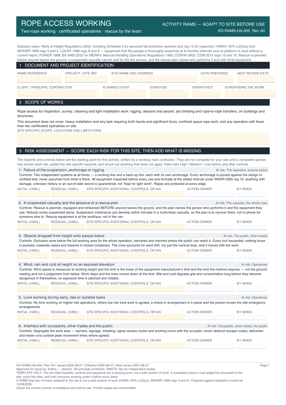 Rope Access Working — page one