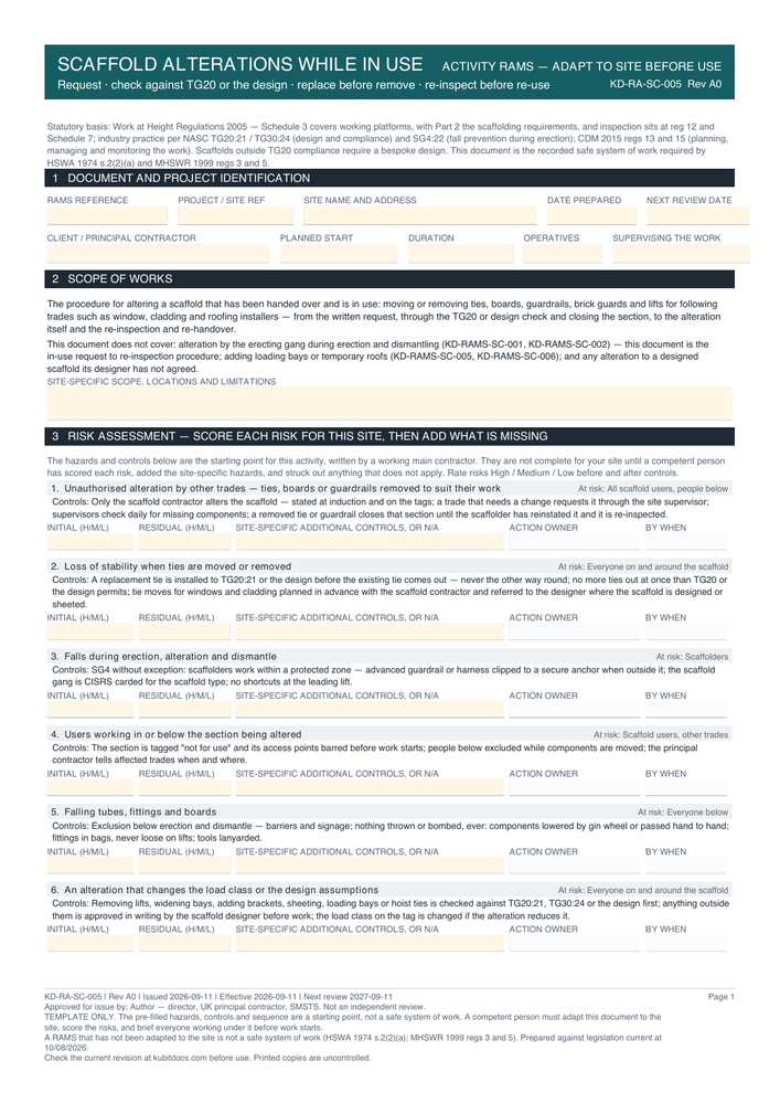 Scaffold Alterations While in Use — page one