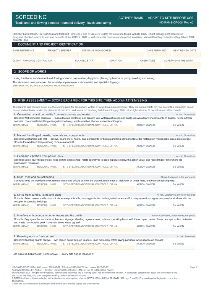 Screeding — page one