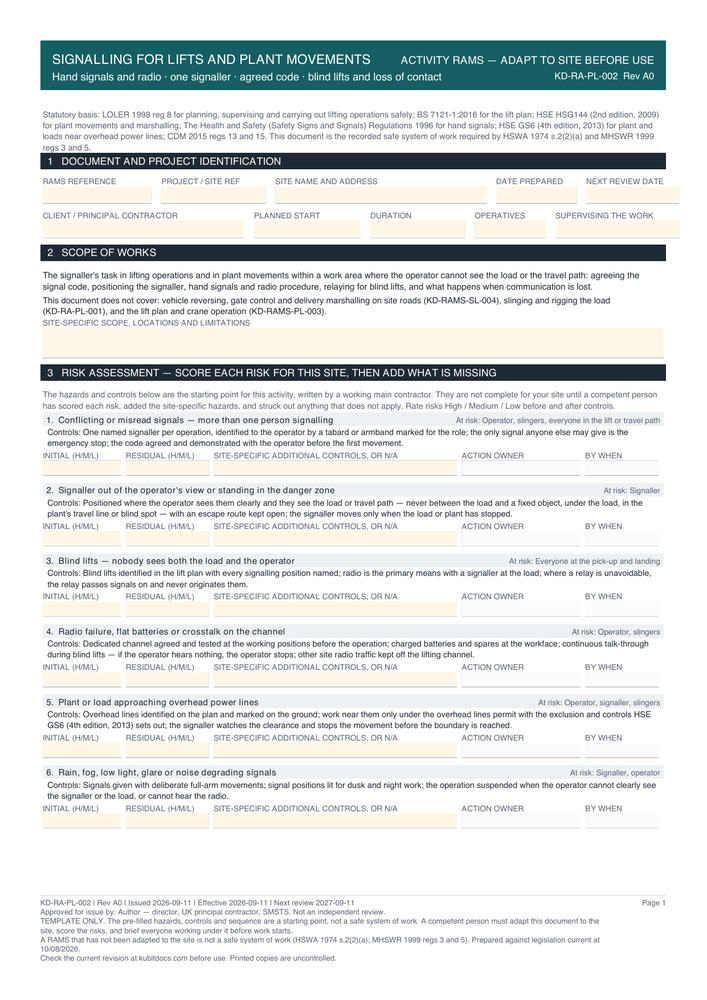 Signalling for Lifts and Plant Movements — page one