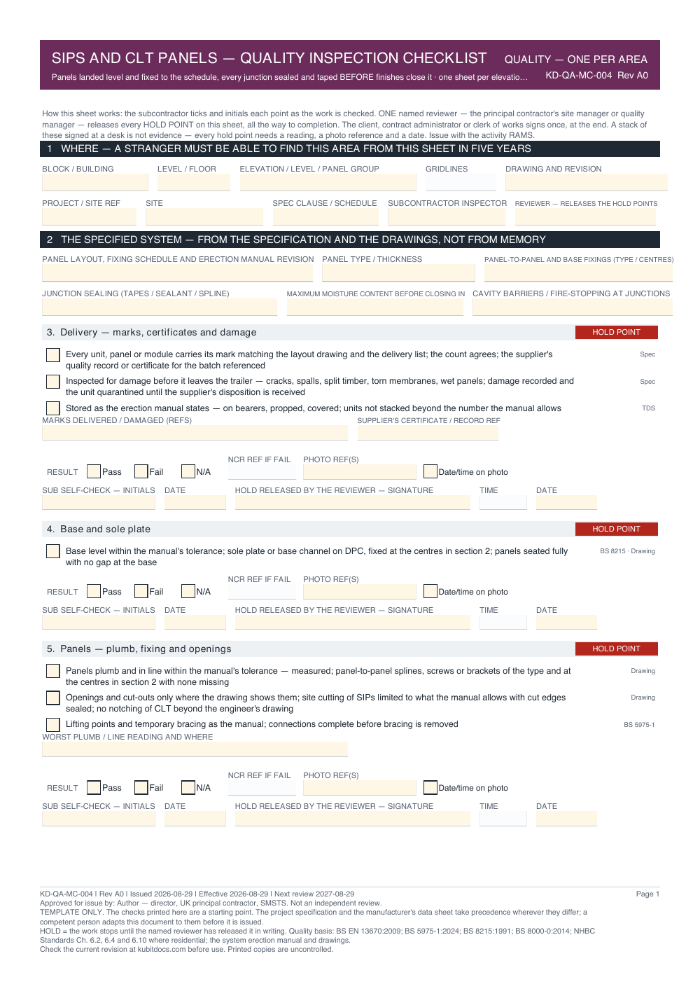 SIPs and CLT Panels — Quality Inspection Checklist — page one