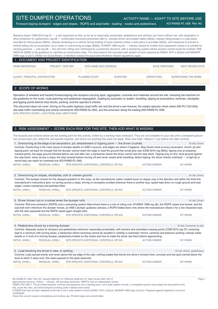 Site Dumper Operations — page one
