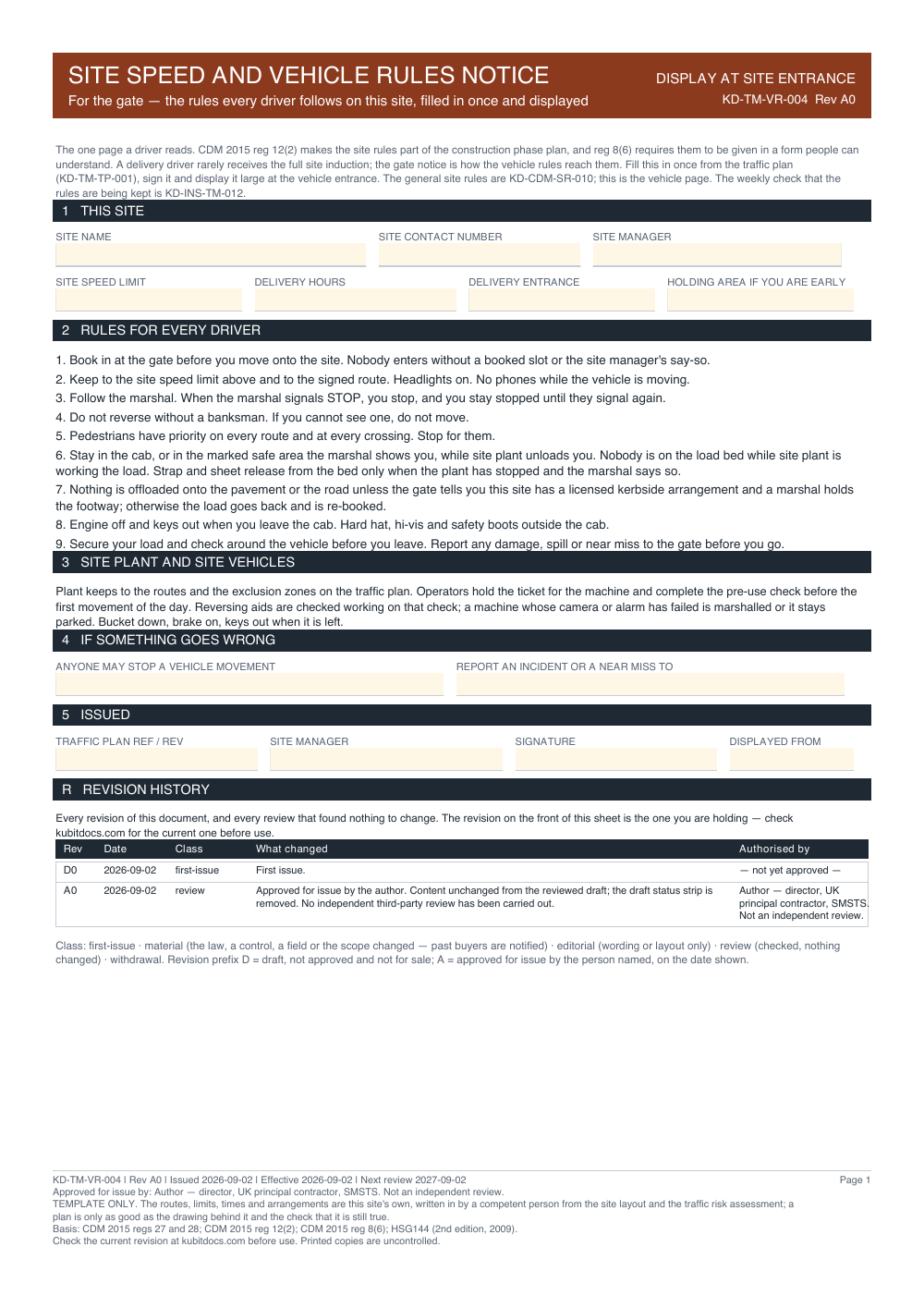 Site Speed and Vehicle Rules Notice — page one