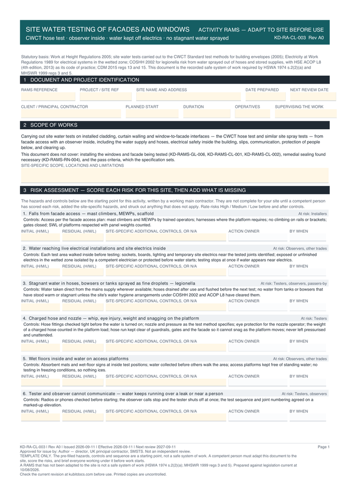 Site Water Testing of Facades and Windows — page one