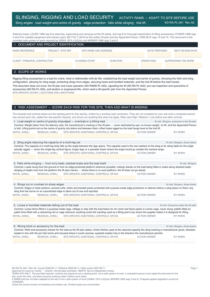 Slinging, Rigging and Load Security — page one