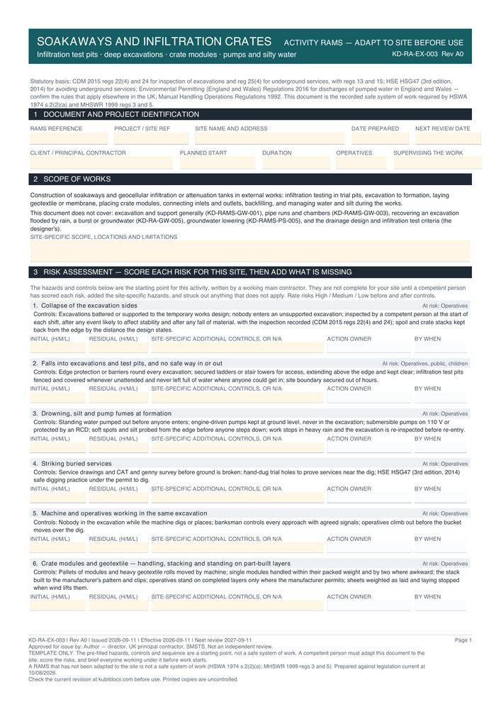 Soakaways and Infiltration Crates — page one