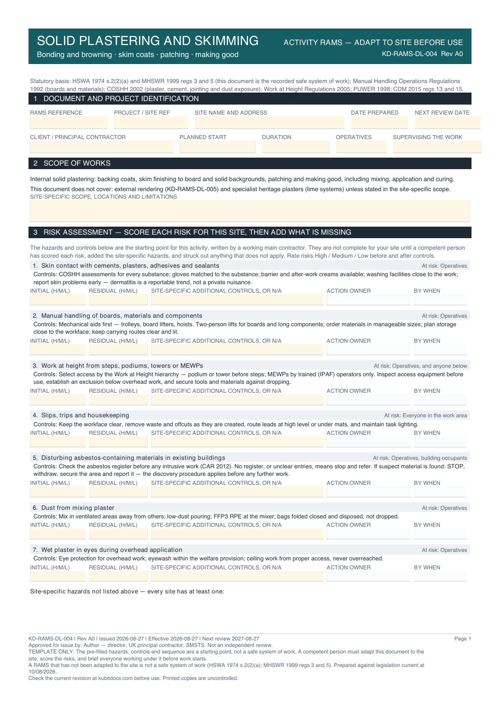 Solid Plastering and Skimming — page one