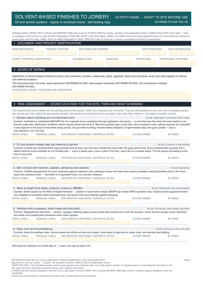 Solvent-Based Finishes to Joinery — page one