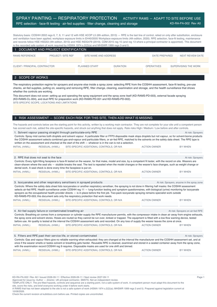 Spray Painting — Respiratory Protection — page one