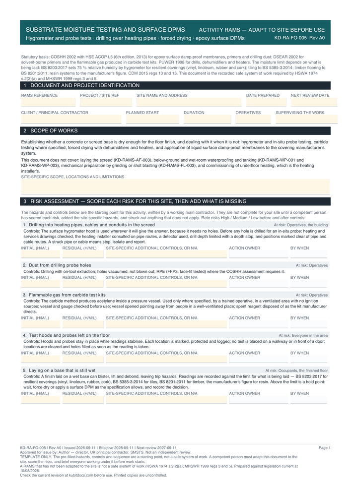 Substrate Moisture Testing and Surface DPMs — page one