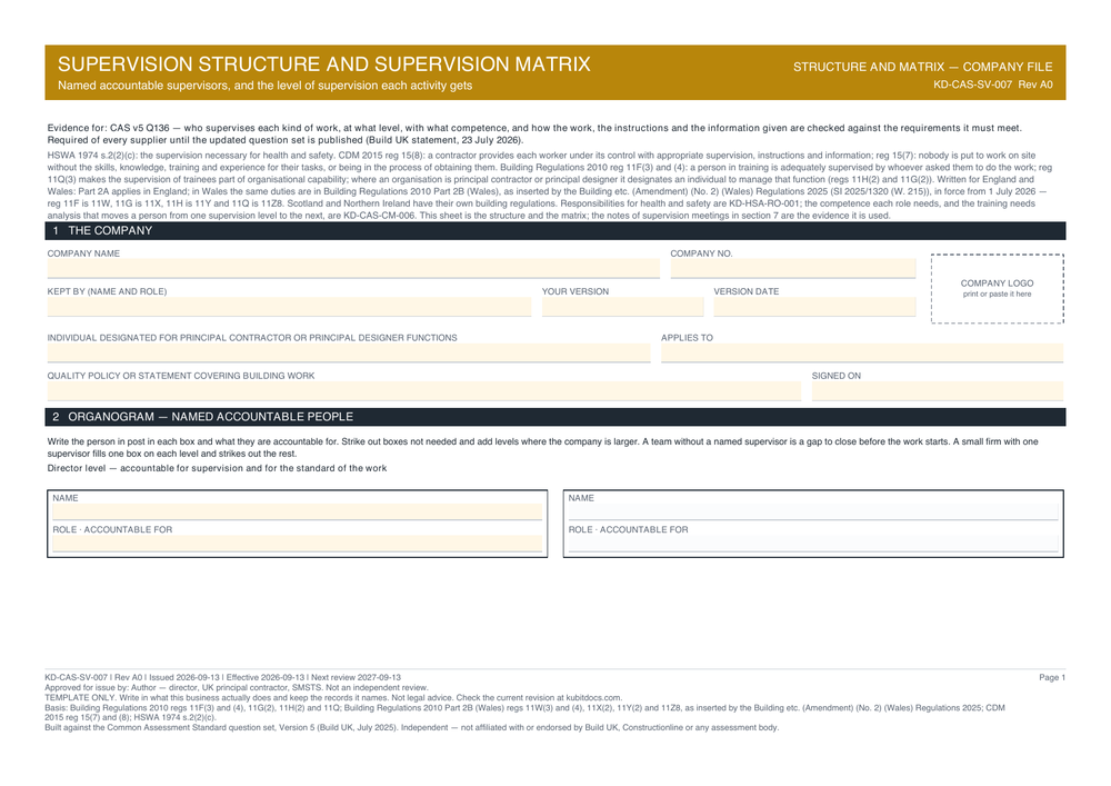 Supervision Structure and Supervision Matrix — page one