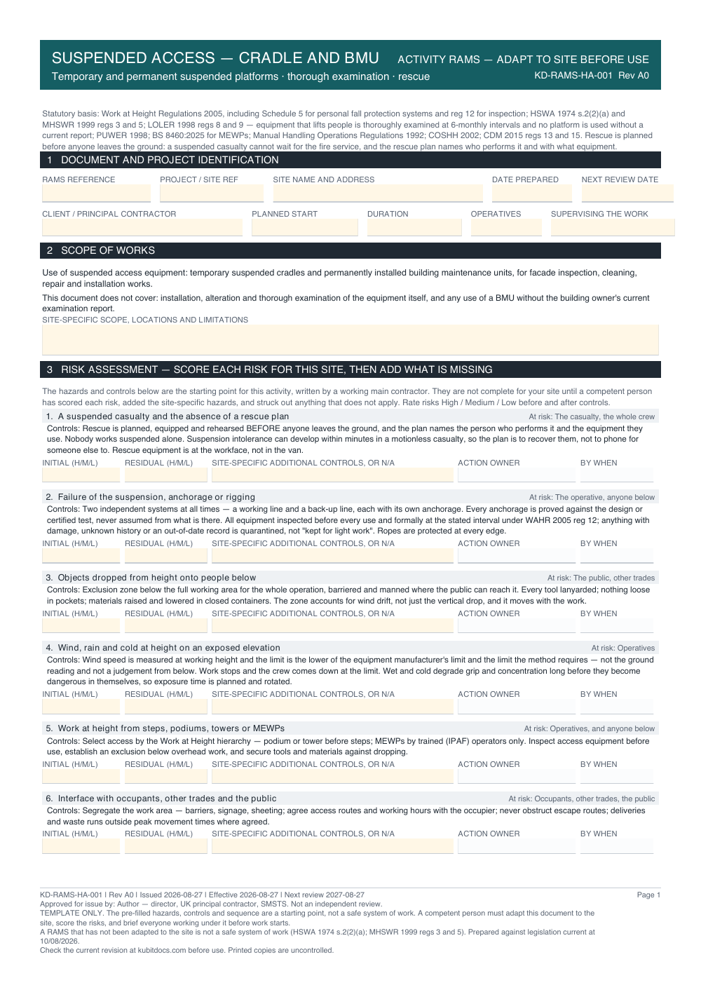 Suspended Access — Cradle and BMU — page one